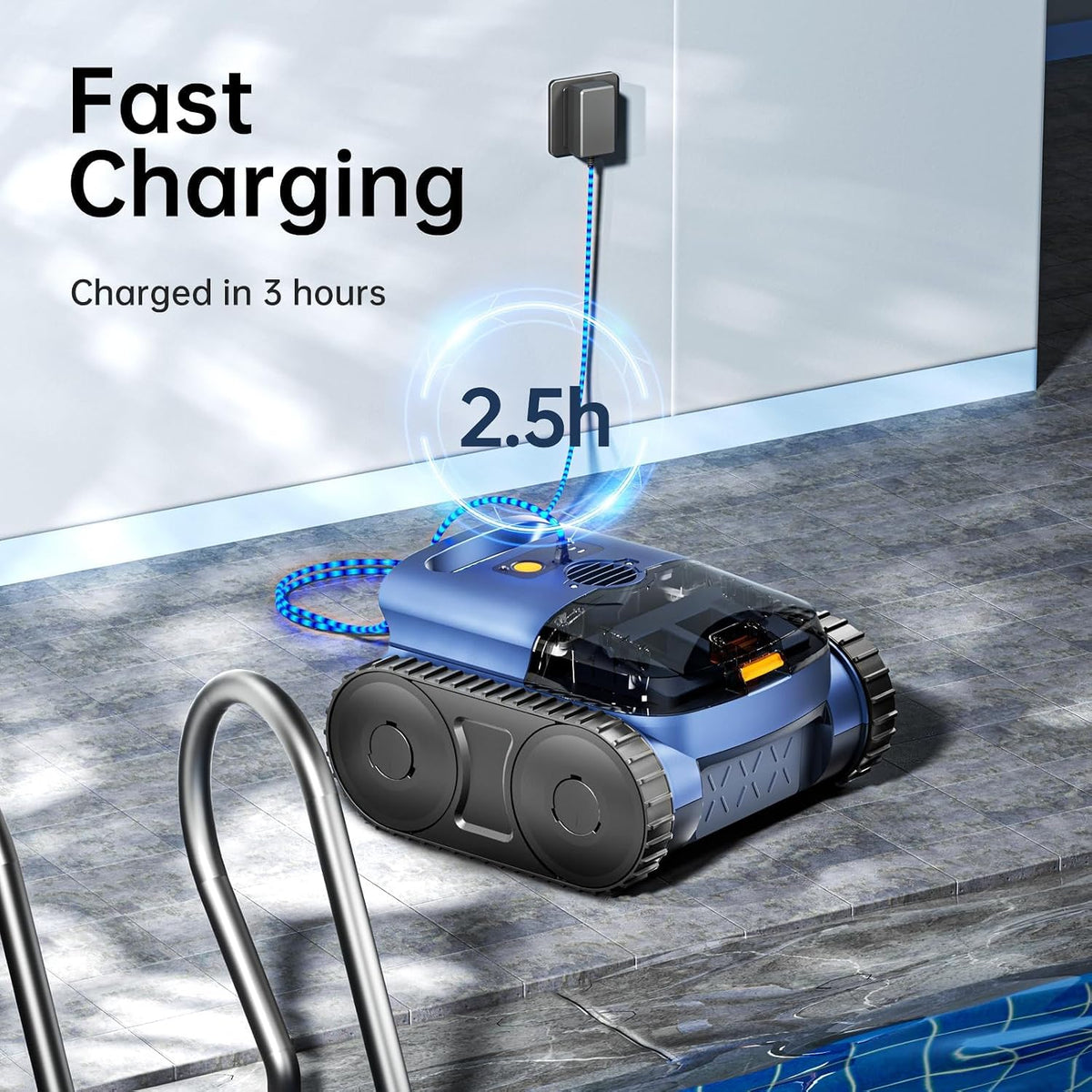 Cordless Robotic Pool Vacuum, Pool Cleaner with Track Drive & Sonar Navigation, 180W Brushless Motor, Wall & Waterline Climbing, 150-Min Runtime, for Inground & Above-Ground Pools up to 2150 Sq. Ft.