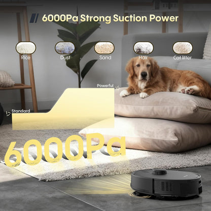 Self-Emptying Robot Vacuum and Mop, 6000Pa Powerful Suction, 90-Day Hands-Free,Lidar Navigation, Smart Mapping, App & Alexa Control, Robotic Vacuum for Pet Hair, Carpets and Hard Floors