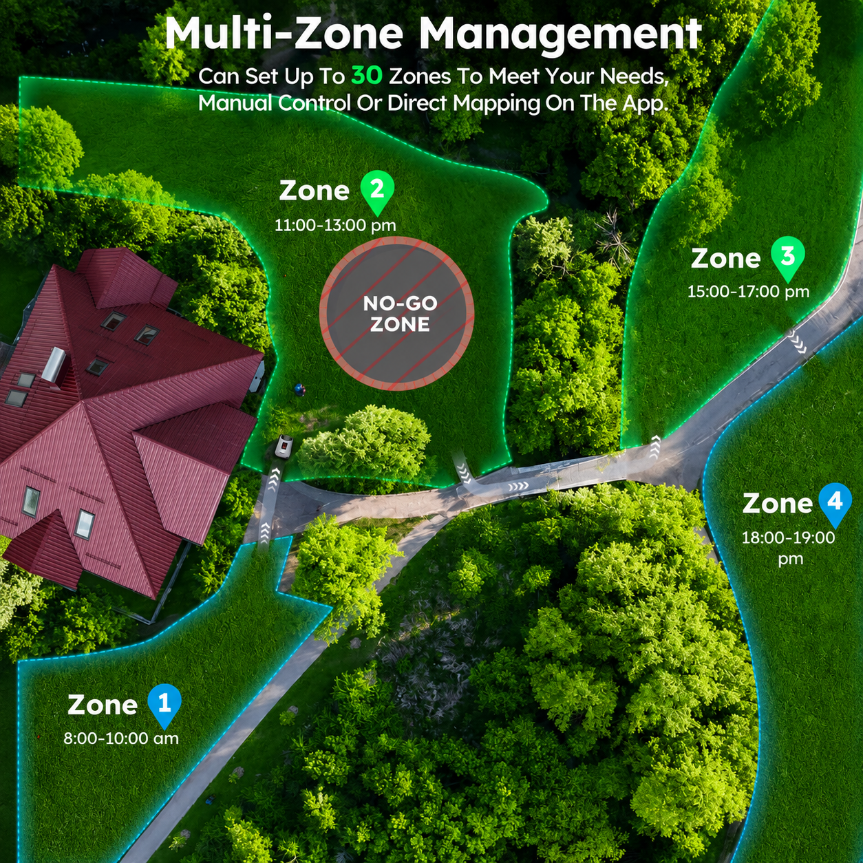 Robot Lawn Mower NO Wire - 0.9 Acre, Full Band Rtk+4-Eye Vision Robotic Lawnmower, Automatic Mapping, 30 Multi-Zone Management, Accurate Obstacle Avoidance, Intelligent Anti-Theft, APP Control