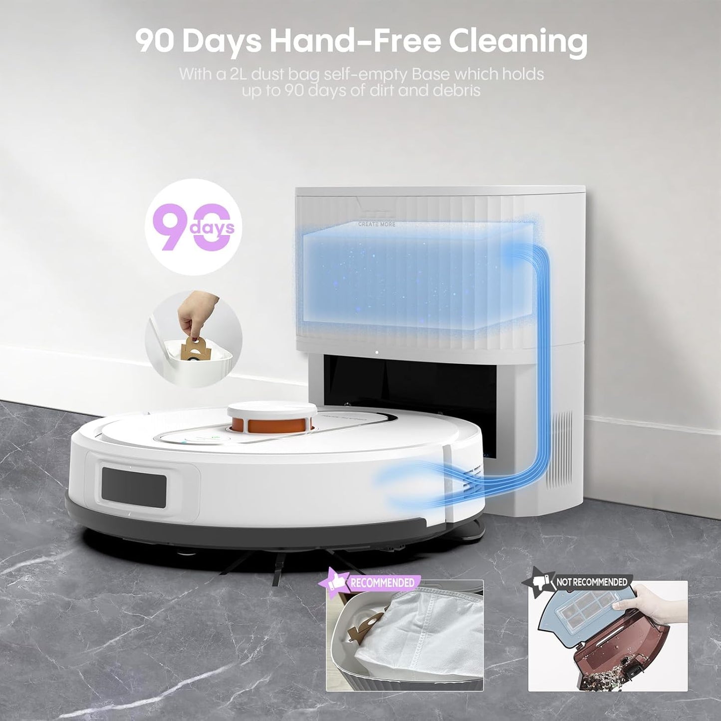 Robot Vacuum and Mop Combo, 6000Pa Robotic Vacuum with Mapping, Self-Emptying Station for 90 Days Hands-Free Cleaning, Lidar Navigation,Wi-Fi/App/Alexa Voice Control, for Carpets&Hard Floors