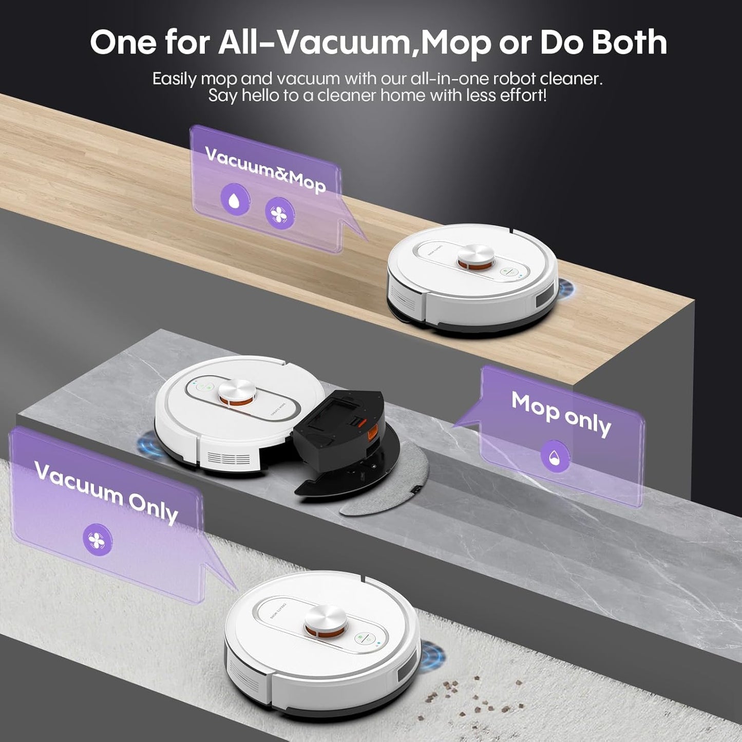 Robot Vacuum and Mop Combo, 6000Pa Robotic Vacuum with Mapping, Self-Emptying Station for 90 Days Hands-Free Cleaning, Lidar Navigation,Wi-Fi/App/Alexa Voice Control, for Carpets&Hard Floors