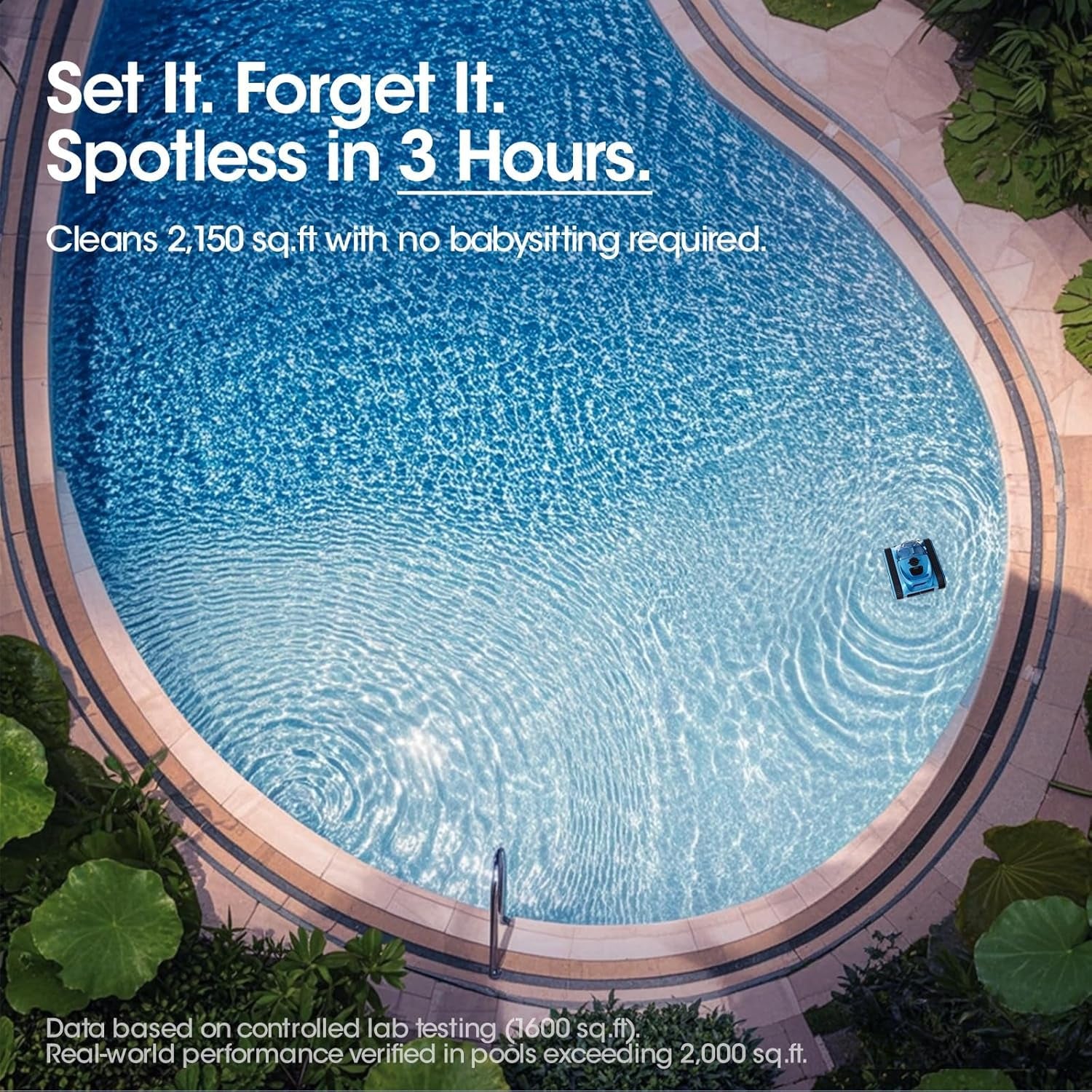 Cordless Robotic Pool Cleaner, Pool Vacuum 180W Brushless Motor, 45000Pa Suction, Wall & Waterline Climbing, Auto Path Mapping, for Pools up to 2150 Sq.Ft.