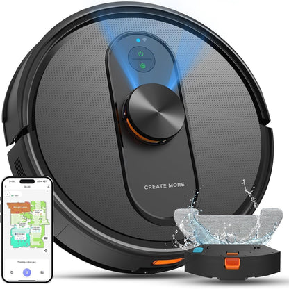 Robot Vacuum and Mop with Lidar Navigation, 5000Pa Robotic Vacuums with Mapping, No-Go Zones, Self-Recharging, Wi-Fi/App/Alexa Control, Ideal for Pet, Hard Floors, Carpet